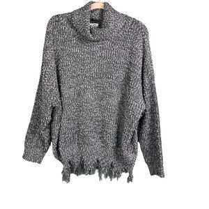 Umgee Women's Cowlneck Frayed Hem Sweater Gray Long Sleeve Stretch Size M
